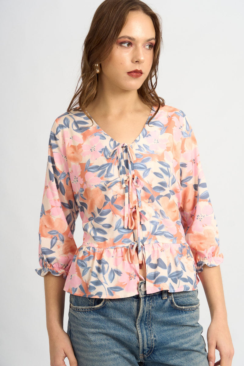 Blusa Coquette Floral Rosa
