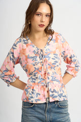 Blusa Coquette Floral Rosa