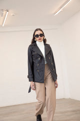 Trench Coat Cuerina Negro