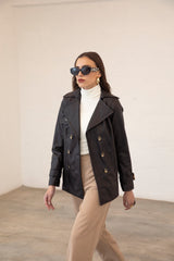 Trench Coat Cuerina Negro