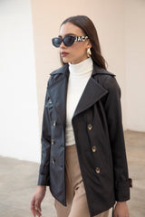 Trench Coat Cuerina Negro