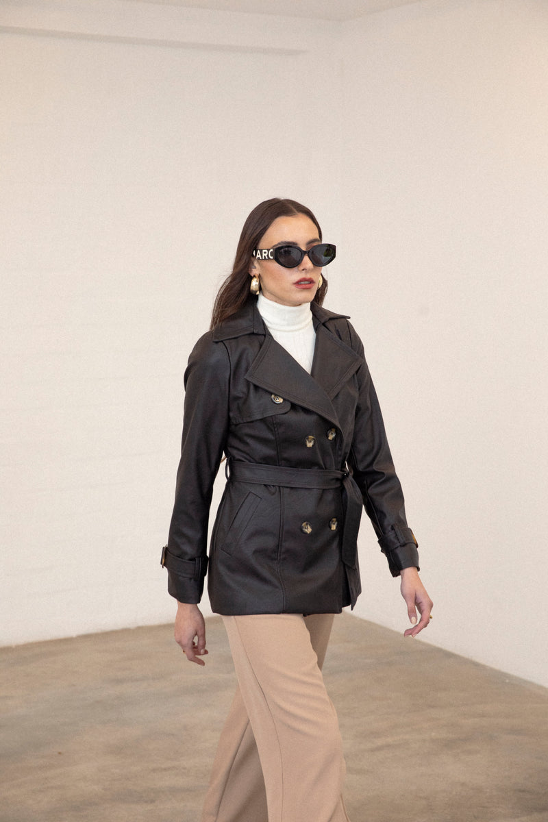 Trench Coat Cuerina Negro