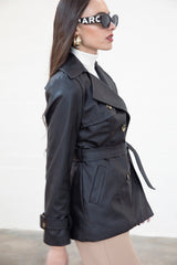 Trench Coat Cuerina Negro