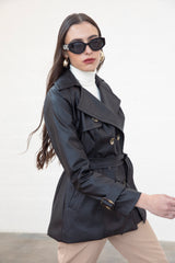 Trench Coat Cuerina Negro