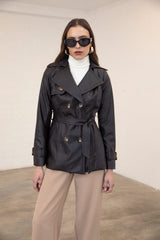 Trench Coat Cuerina Negro