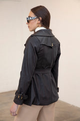 Trench Coat Cuerina Negro