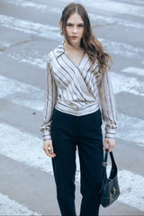 Blusa Celeste Beige Rayas