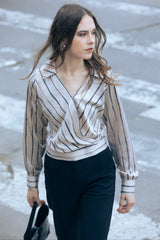 Blusa Celeste Beige Rayas