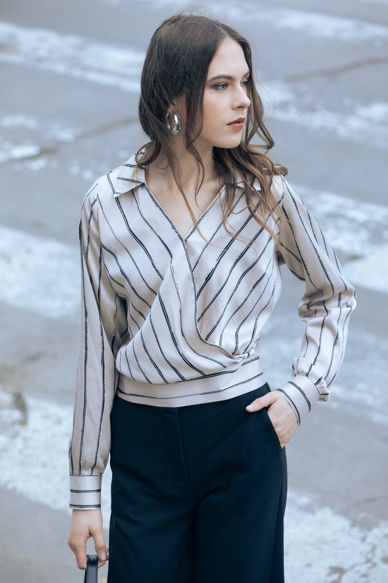 Blusa Celeste Beige Rayas