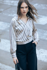 Blusa Celeste Beige Rayas