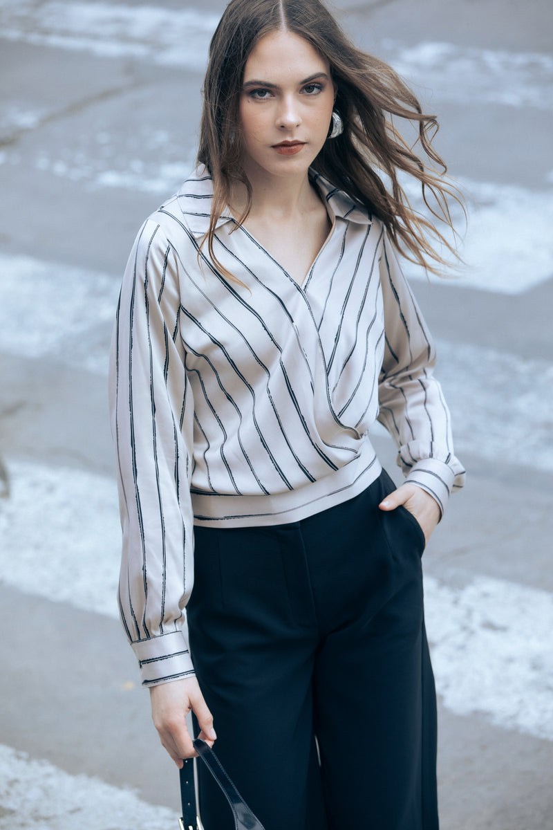 Blusa Celeste Beige Rayas