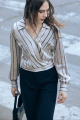 Blusa Celeste Beige Rayas