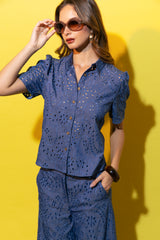 Blusa Armani Broderie Azul
