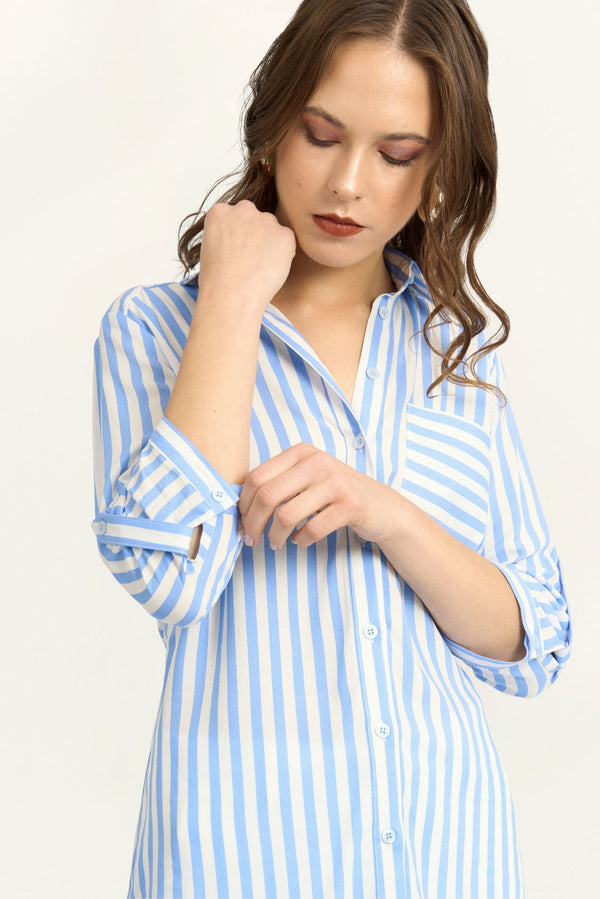 Blusa Fiorella Rayas Celeste