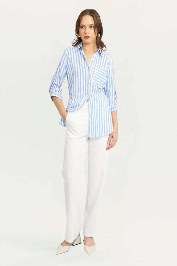 Blusa Fiorella Rayas Celeste