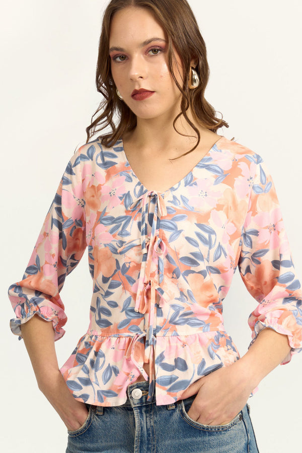 Blusa Coquette Floral Rosa