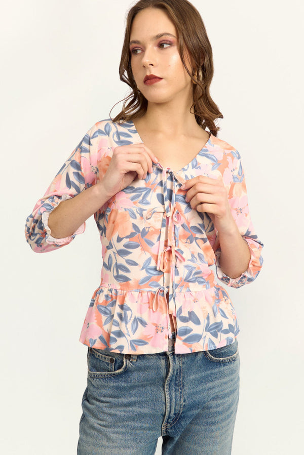 Blusa Coquette Floral Rosa