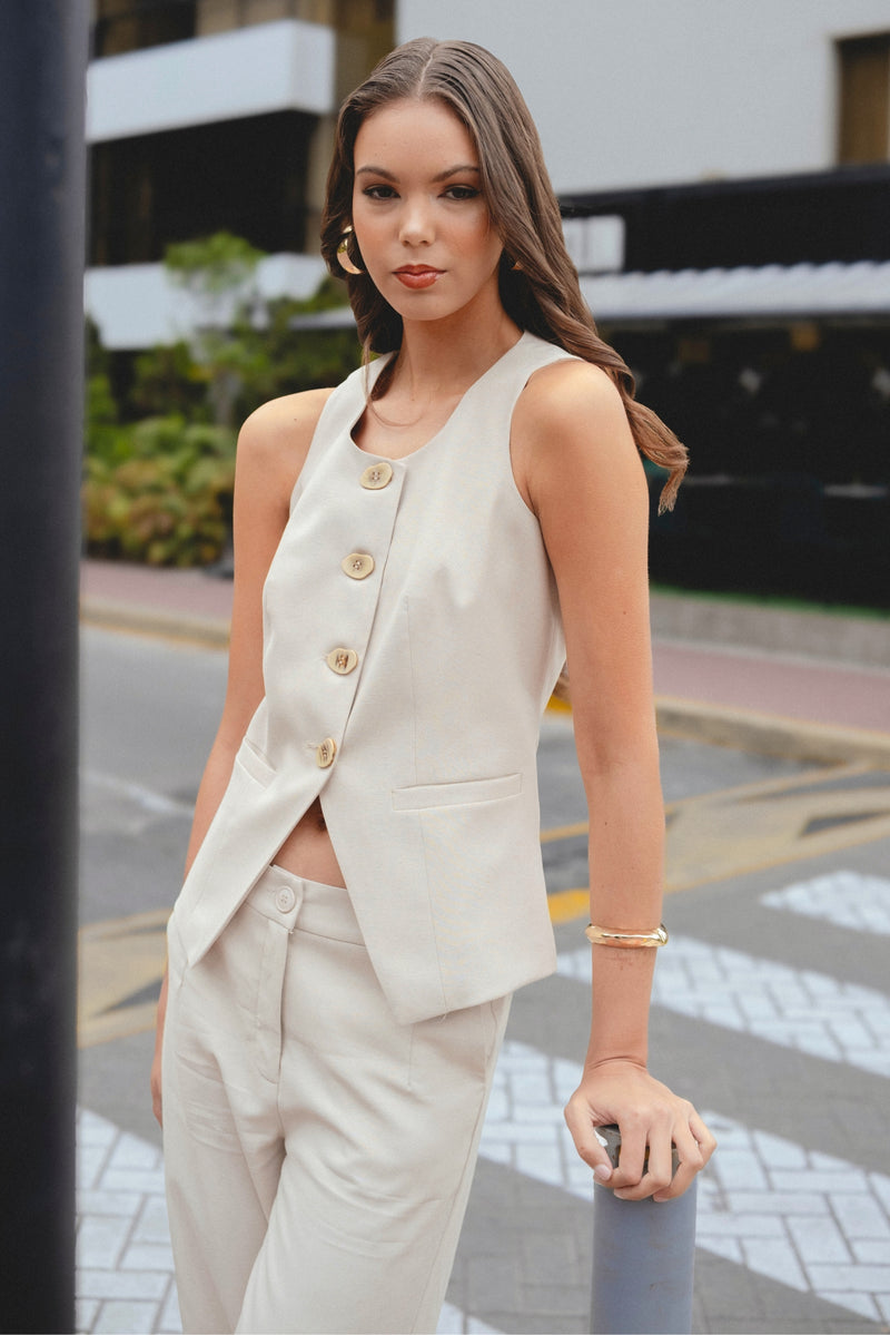 Chaleco Margot Lino Beige