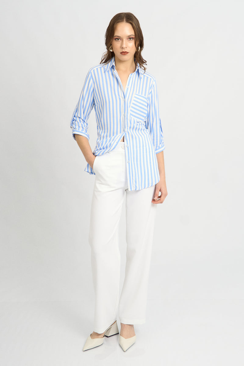 Blusa Fiorella Rayas Celeste