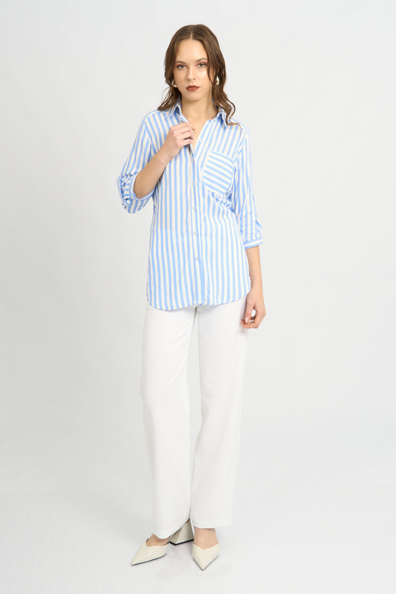 Blusa Fiorella Rayas Celeste
