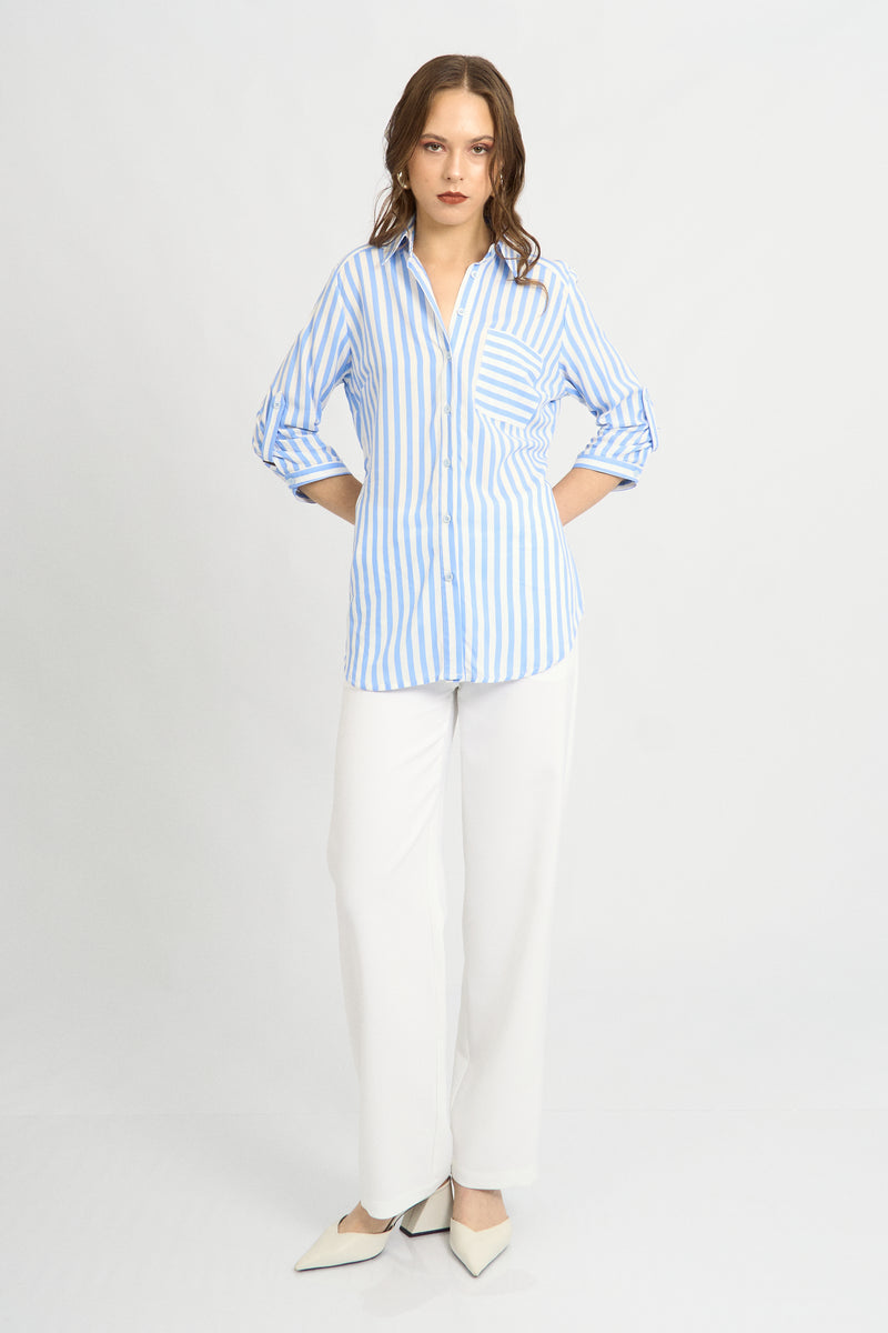 Blusa Fiorella Rayas Celeste