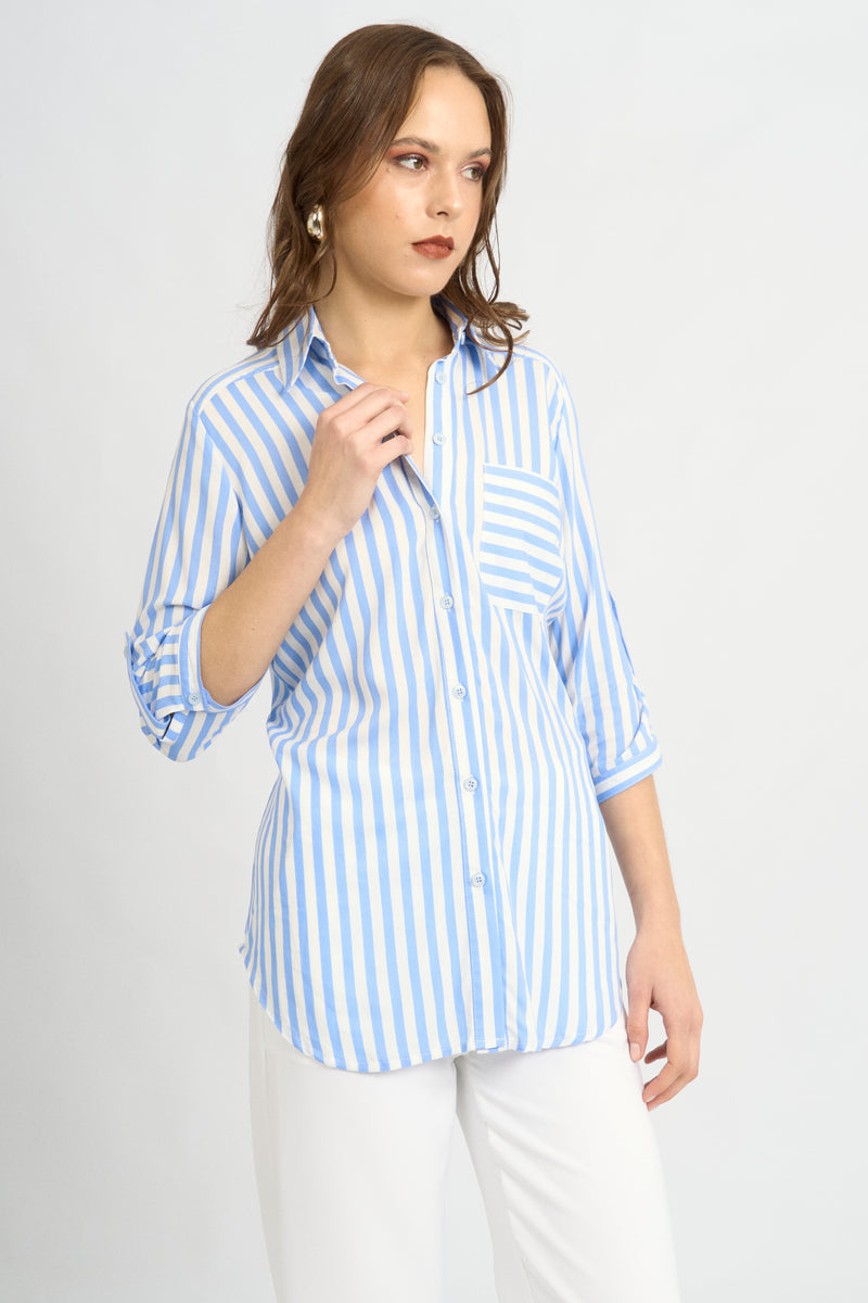 Blusa Fiorella Rayas Celeste