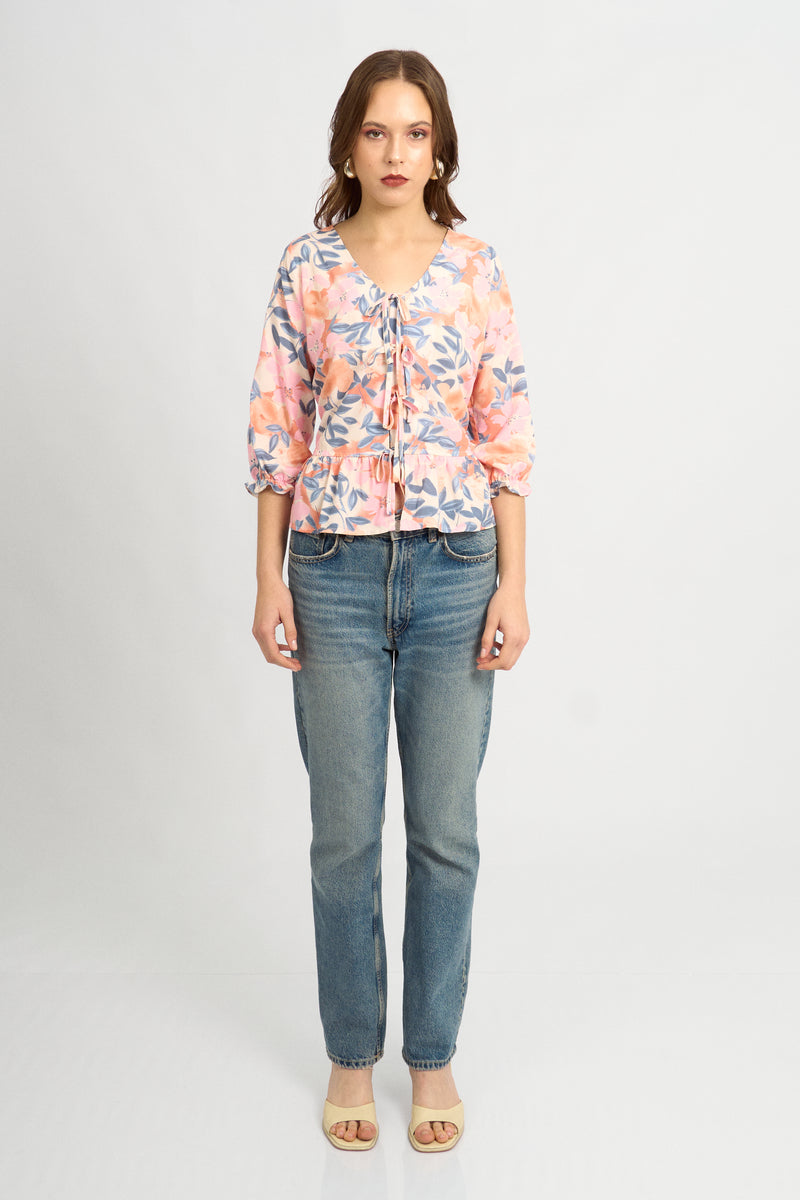 Blusa Coquette Floral Rosa