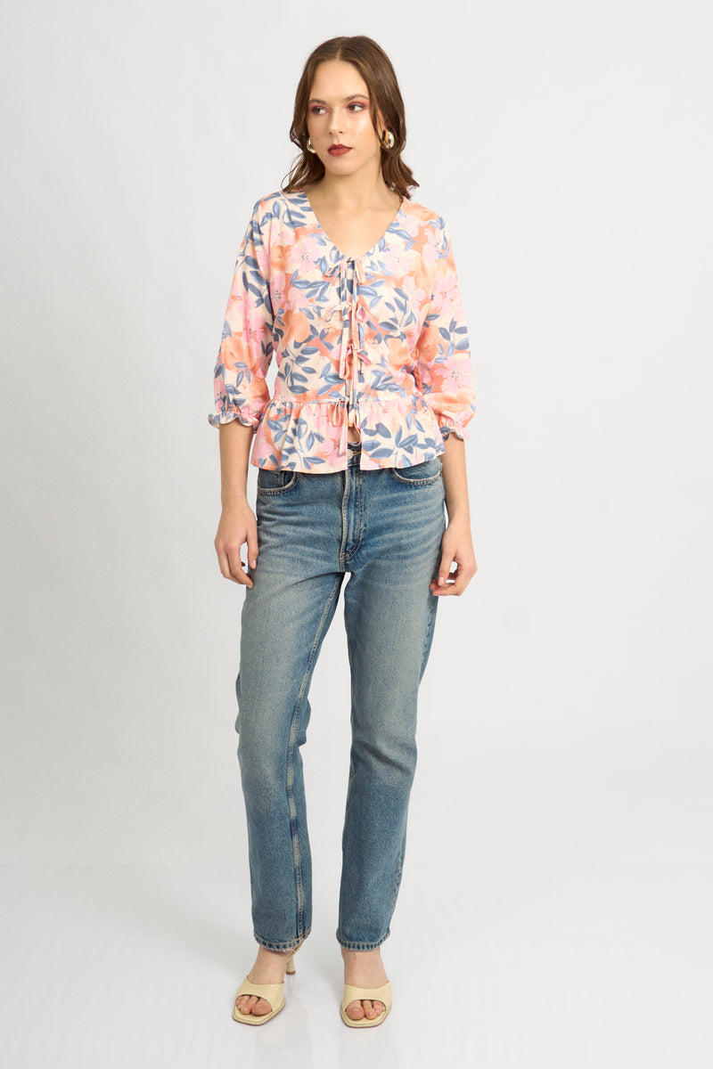 Blusa Coquette Floral Rosa