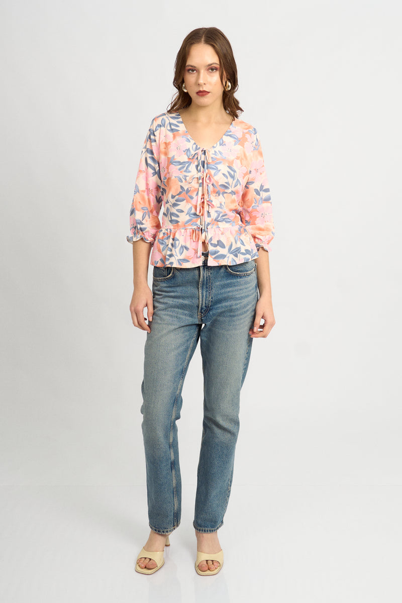 Blusa Coquette Floral Rosa