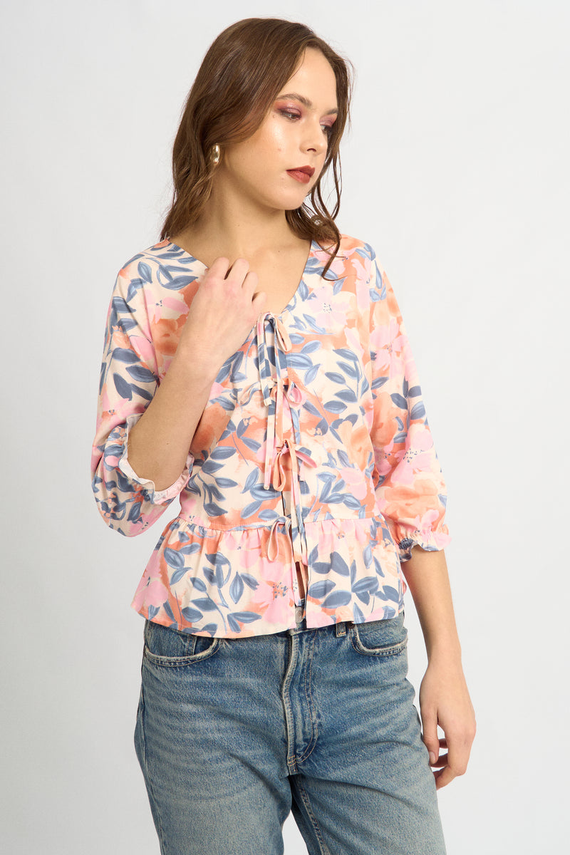 Blusa Coquette Floral Rosa