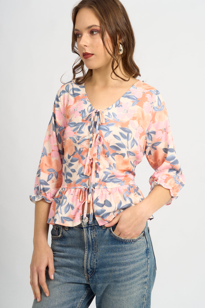 Blusa Coquette Floral Rosa