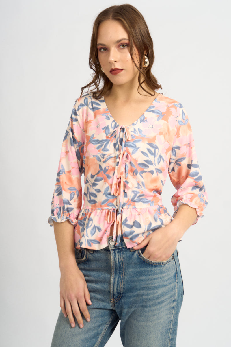 Blusa Coquette Floral Rosa
